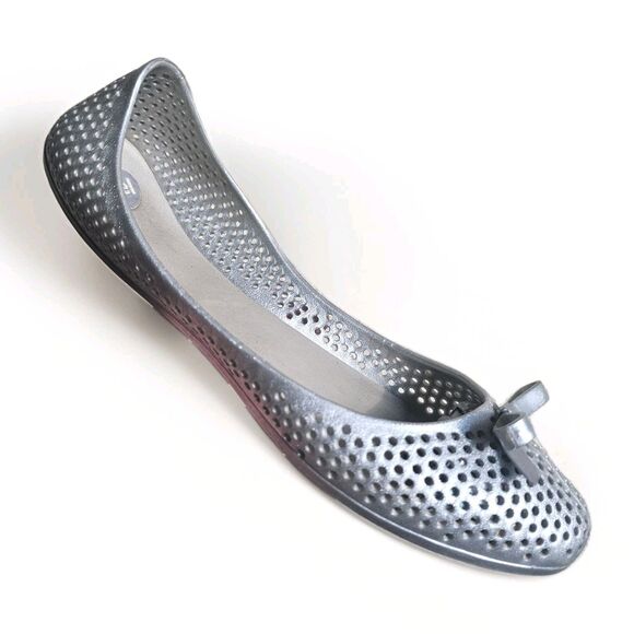 Dreamed by Melissa Ballet Flats Women’s US 8 Silver Perforated Bow Jelly - Picture 1 of 7